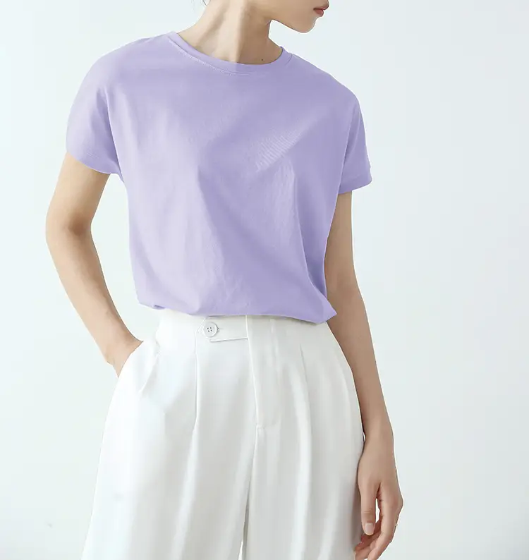 Women Side Slit T-Shirt Beige Cotton 165cm — feature 3