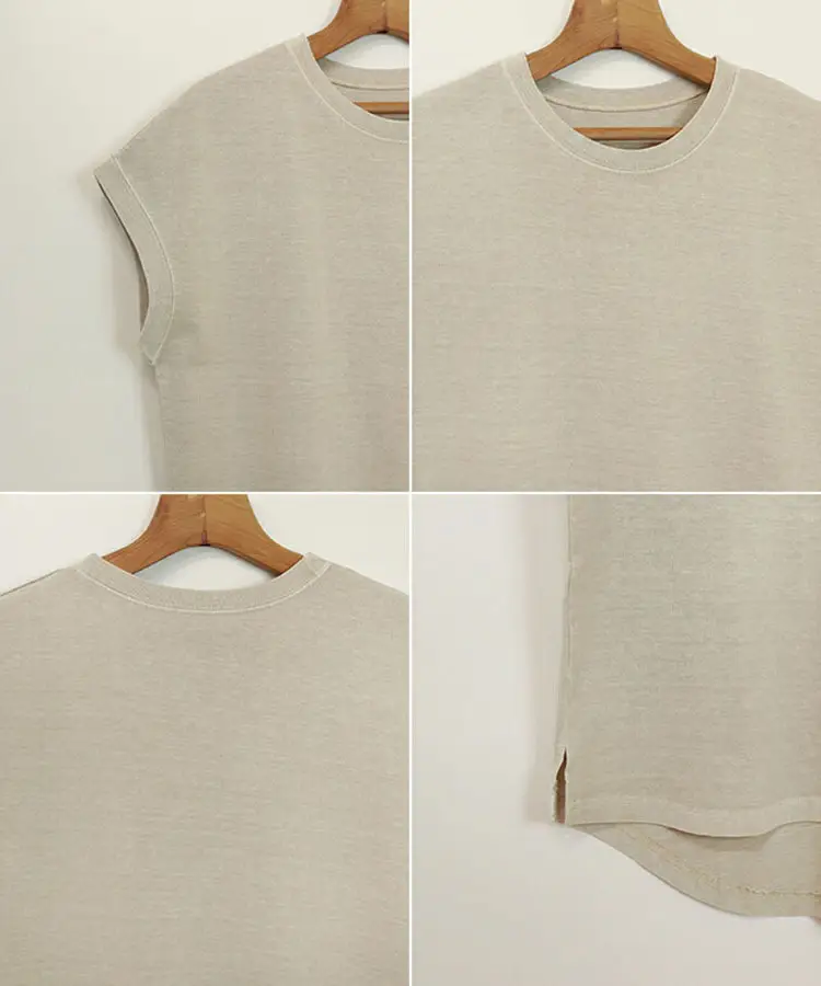 Women Side Slit T-Shirt Beige Cotton 165cm — feature 35