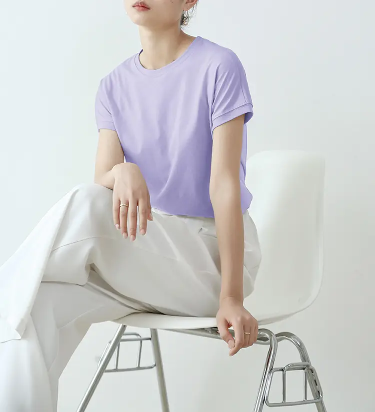 Women Side Slit T-Shirt Beige Cotton 165cm — feature 4