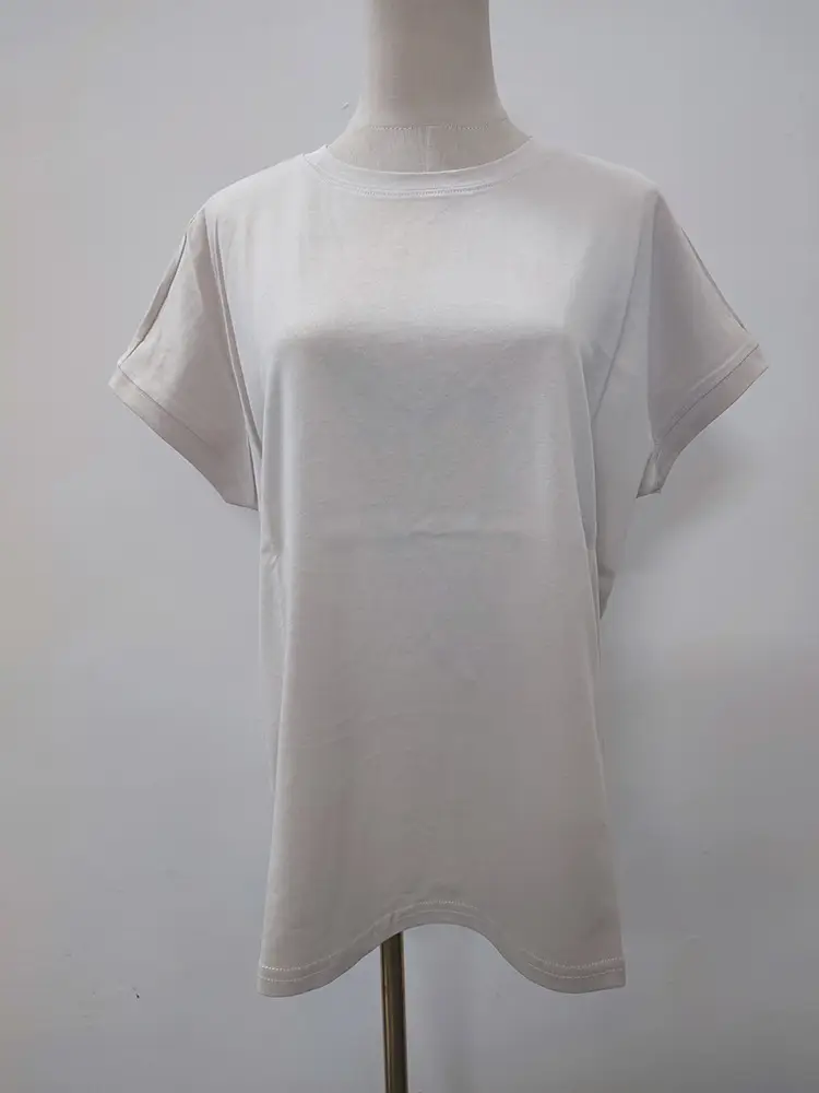 Women Side Slit T-Shirt Beige Cotton 165cm — feature 40