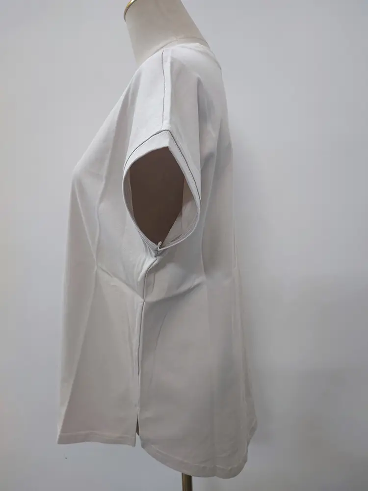 Women Side Slit T-Shirt Beige Cotton 165cm — feature 41