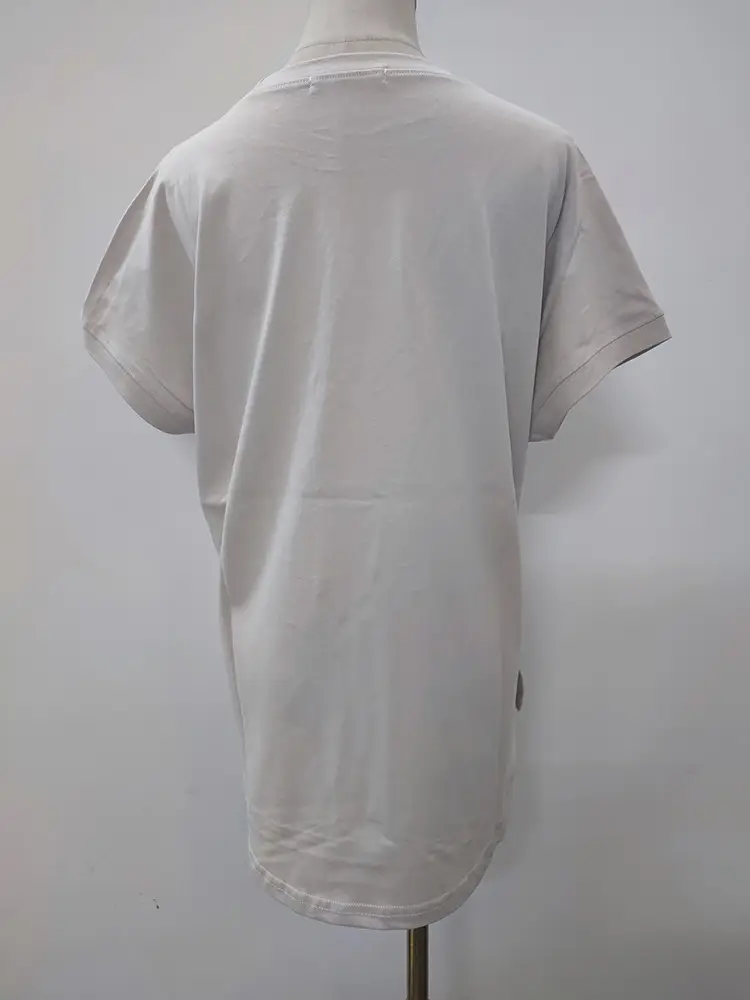 Women Side Slit T-Shirt Beige Cotton 165cm — feature 42