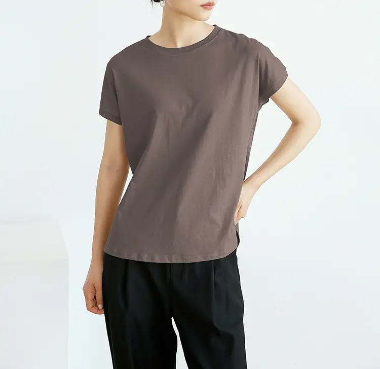 Women Side Slit T-Shirt Beige Cotton 165cm — feature 5