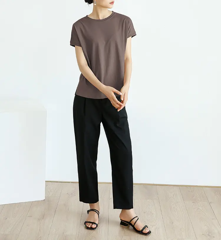 Women Side Slit T-Shirt Beige Cotton 165cm — feature 6