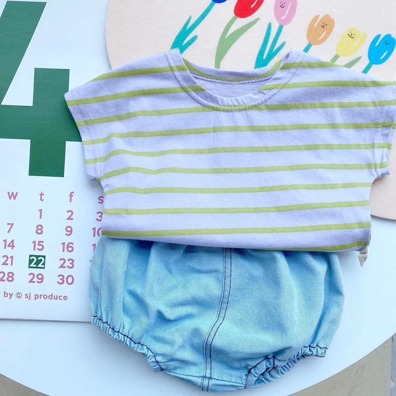 Children Striped Cotton T-Shirt Purple Green Summer - Image 5