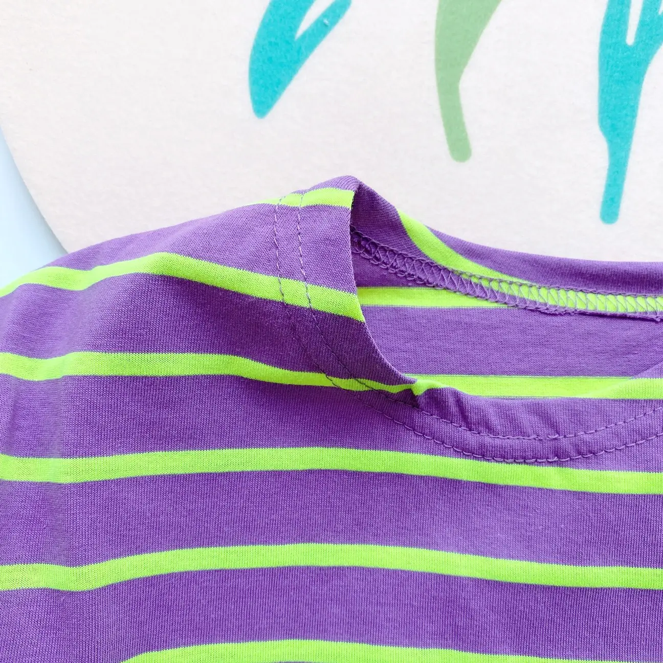 Children Striped Cotton T-Shirt Purple Green Summer - Image 6
