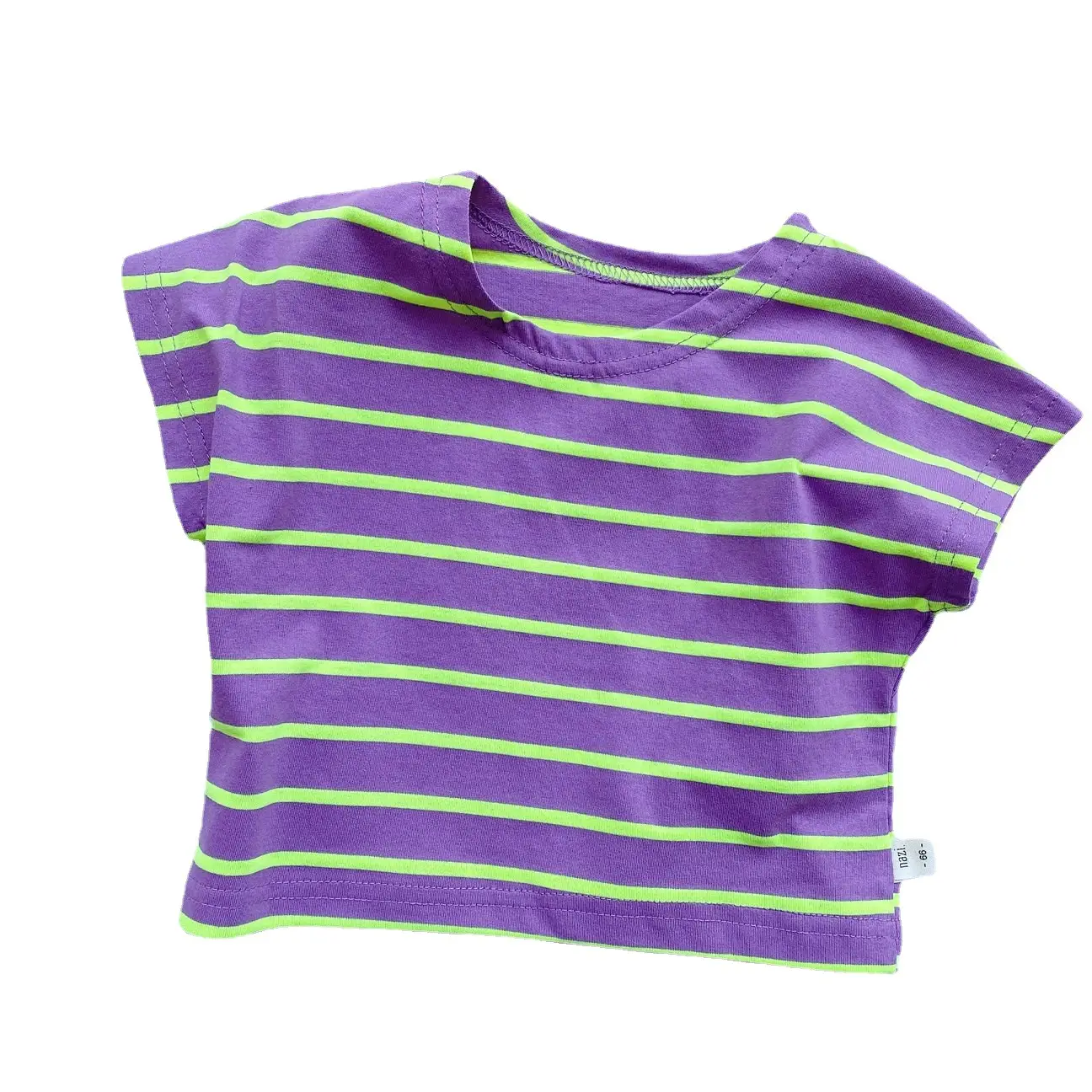 Children Striped Cotton T-Shirt Purple Green Summer - Image 7