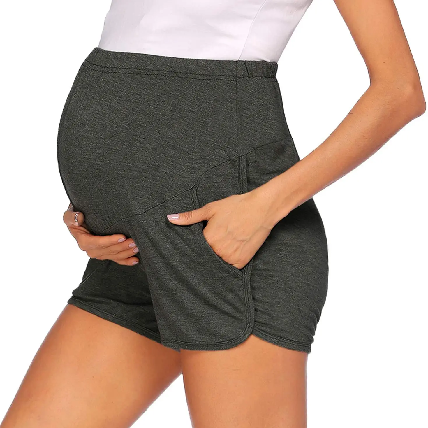Maternity Shorts Solid Color for Home Pregnant Women - Image 7