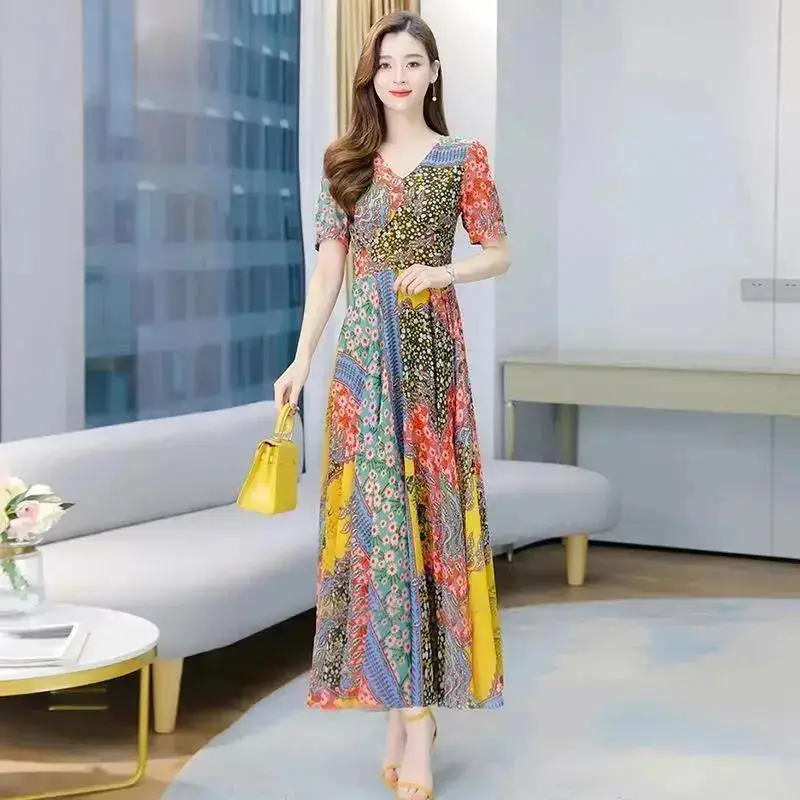 2022 Floral Skirt Dress for Women with Round Neck & Short Sleeves - Image 6