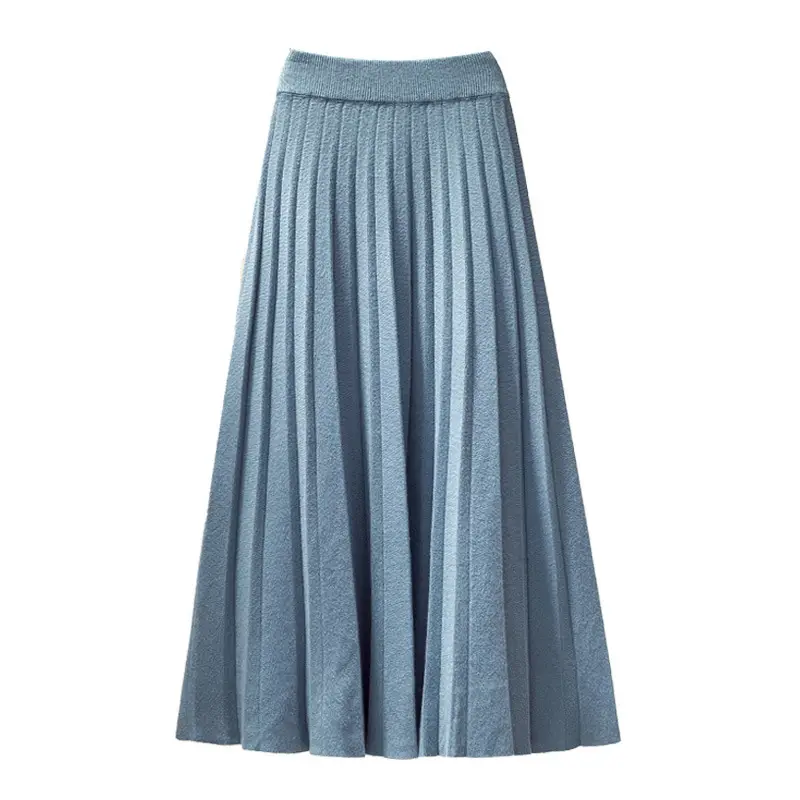 Women Pleated Knitted Skirt Mid Length Winter Warm - Image 12