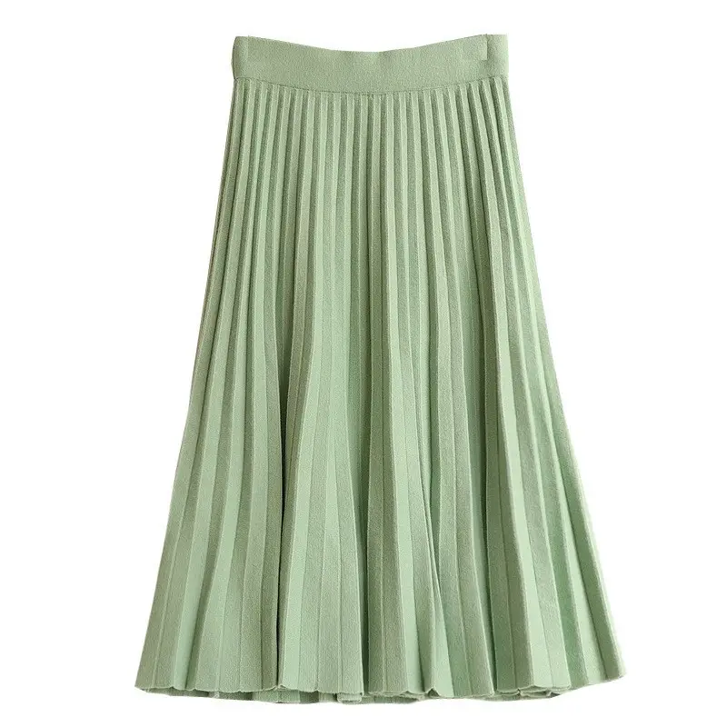 Women Pleated Knitted Skirt Mid Length Winter Warm - Image 6