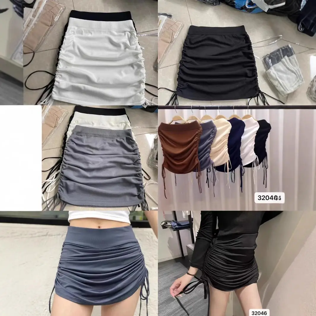 Black Drawstring Strap Elastic Short Skirt for Women 2025 - Image 7