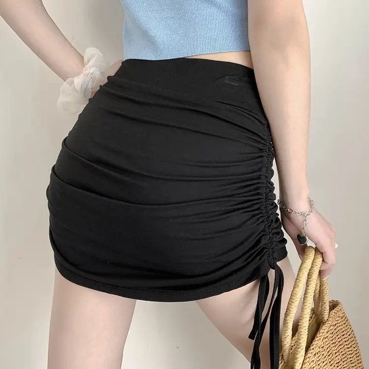 Black Drawstring Strap Elastic Short Skirt for Women 2025 — feature 6