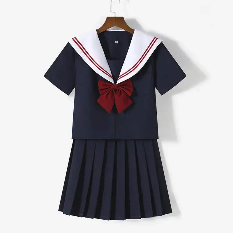 Japanese School Uniform Sailor Suit Navy Blue Red Bow - Image 7