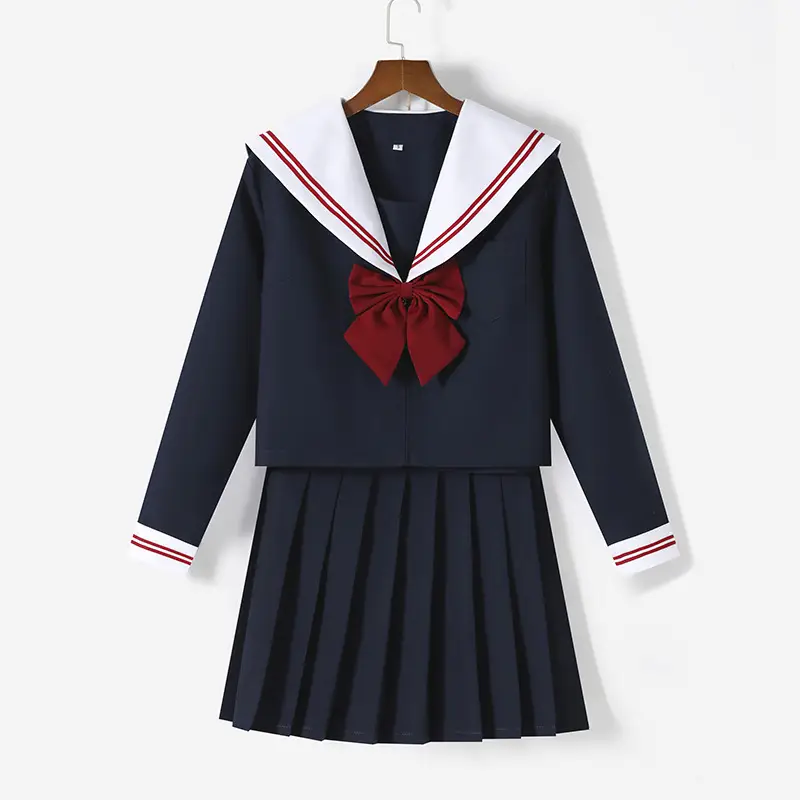 Japanese School Uniform Sailor Suit Navy Blue Red Bow - Image 9