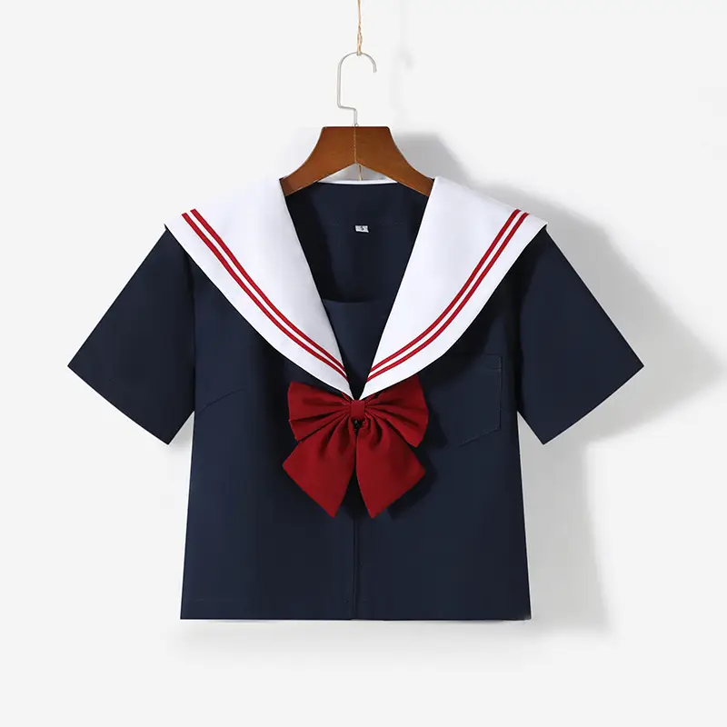 Japanese School Uniform Sailor Suit Navy Blue Red Bow - Image 2