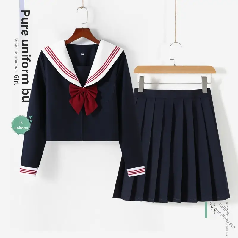 JK Sailor Suit Navy Blue Pleated Skirt Set - Image 5