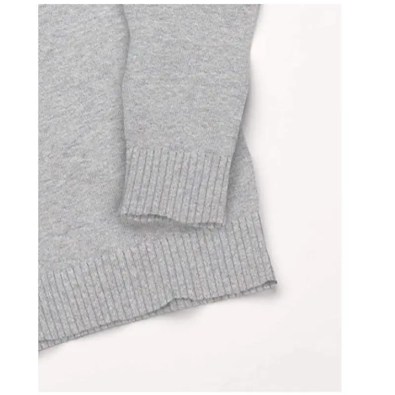 Women V-Neck Pullover Sweater Gray Knit 2025