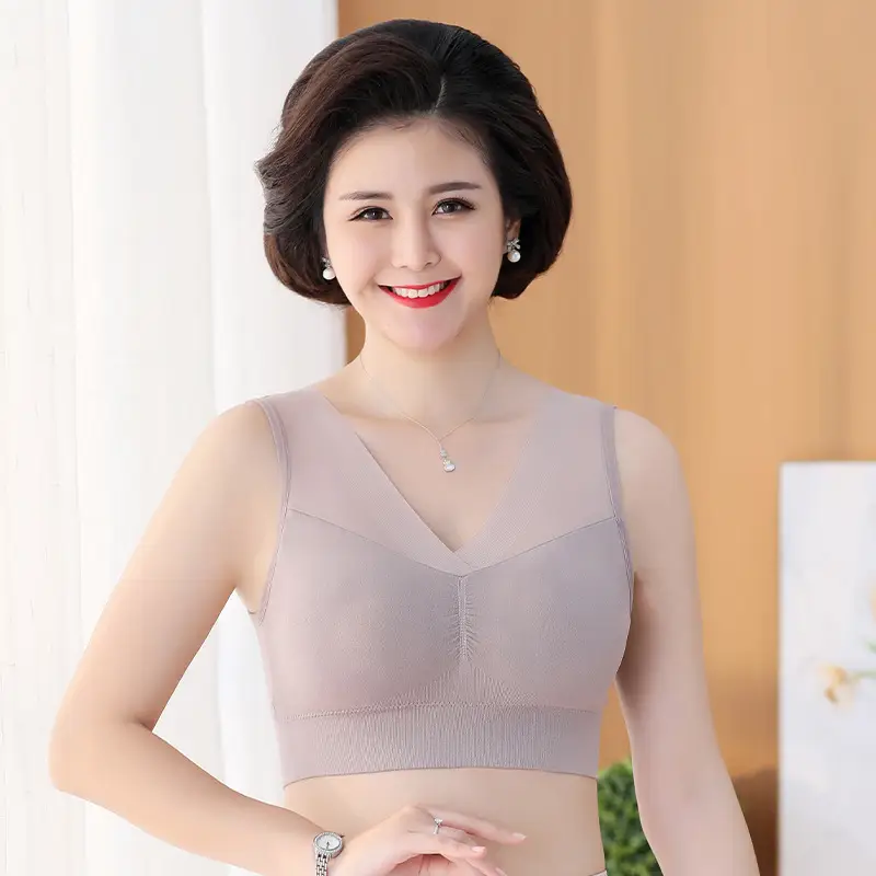 Middle-aged and Elderly Underwear Women's Non-rimless Sports Bra Push-up Anti-sagging Big Chest Small Vest Sleeping Bra