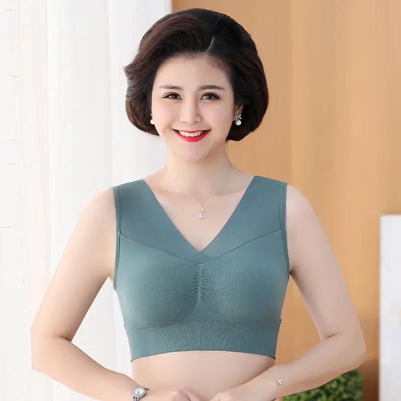 Middle-aged and Elderly Underwear Women's Non-rimless Sports Bra Push-up Anti-sagging Big Chest Small Vest Sleeping Bra