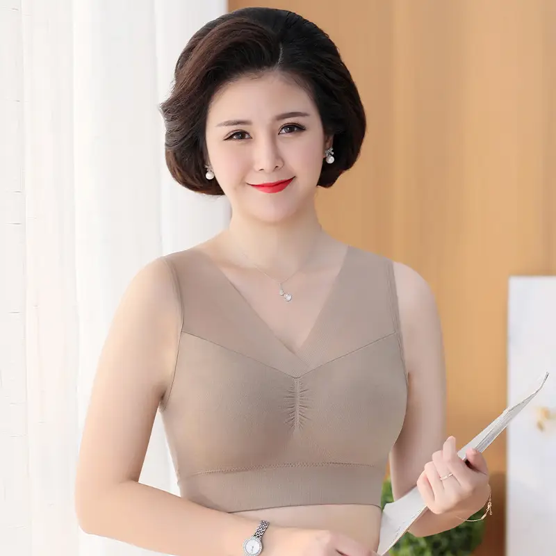 Middle-aged and Elderly Underwear Women's Non-rimless Sports Bra Push-up Anti-sagging Big Chest Small Vest Sleeping Bra