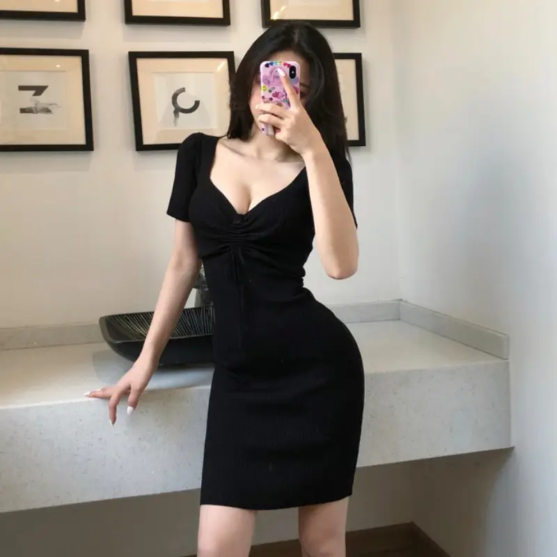 Green Korean-style Tight Waist Skirt Dress for Women