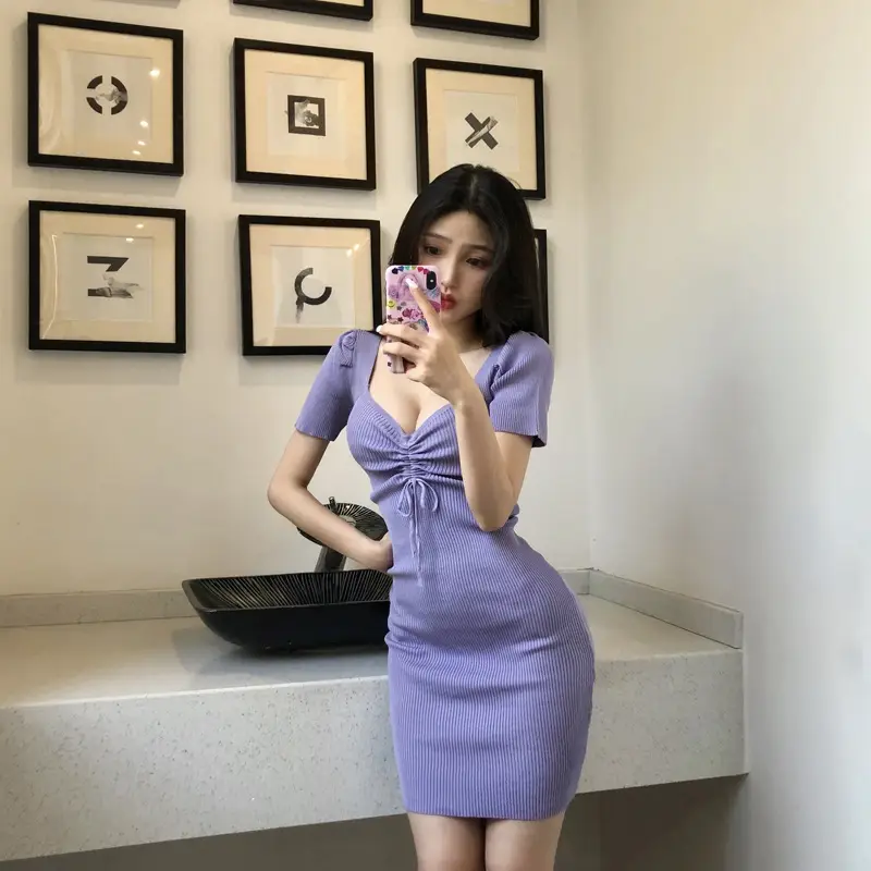 Green Korean-style Tight Waist Skirt Dress for Women — feature 4