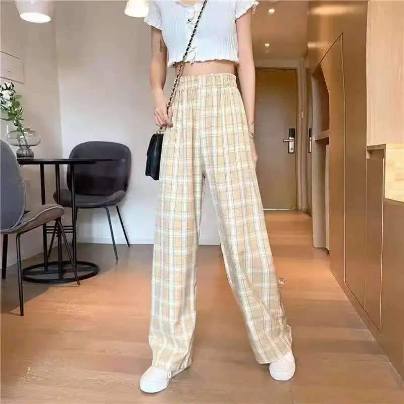 Women Plaid Wide Leg Pants Slimming High Waist - Image 10