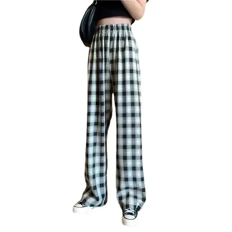 Women Plaid Wide Leg Pants Slimming High Waist - Image 11