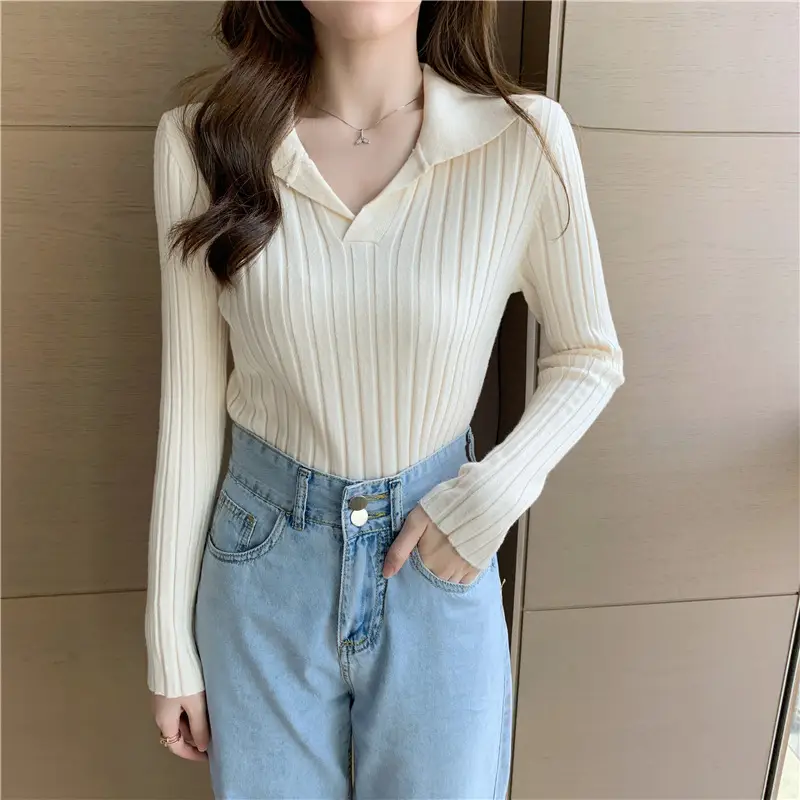 Long-sleeved knitted blue women's winter top — feature 6