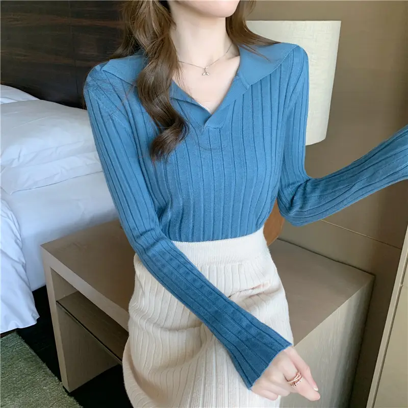 Long-sleeved knitted blue women's winter top — feature 9