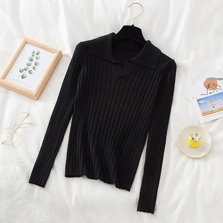 Long-sleeved knitted blue women's winter top - Image 2
