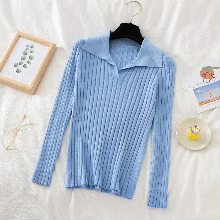 Long-sleeved knitted blue women's winter top - Image 4