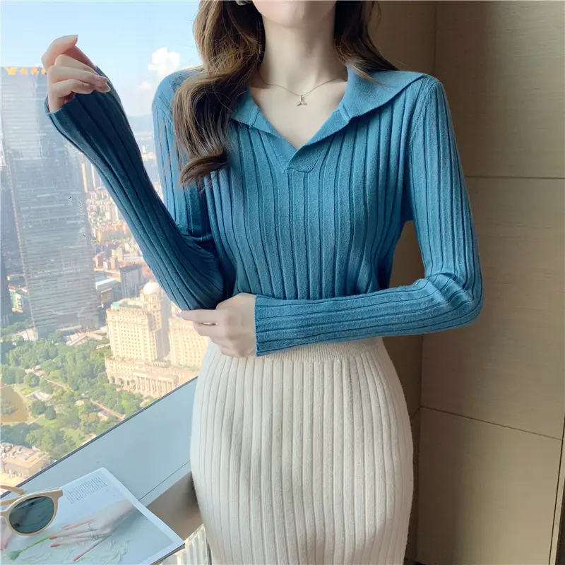 Long-sleeved knitted blue women's winter top - Image 5