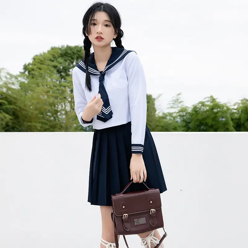 White Sailor Skirt Suit for Girls School Office Wear