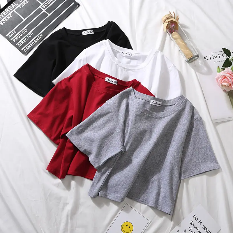 Women Short Sleeve T-Shirt White Red Grey Loose Fit - Image 12