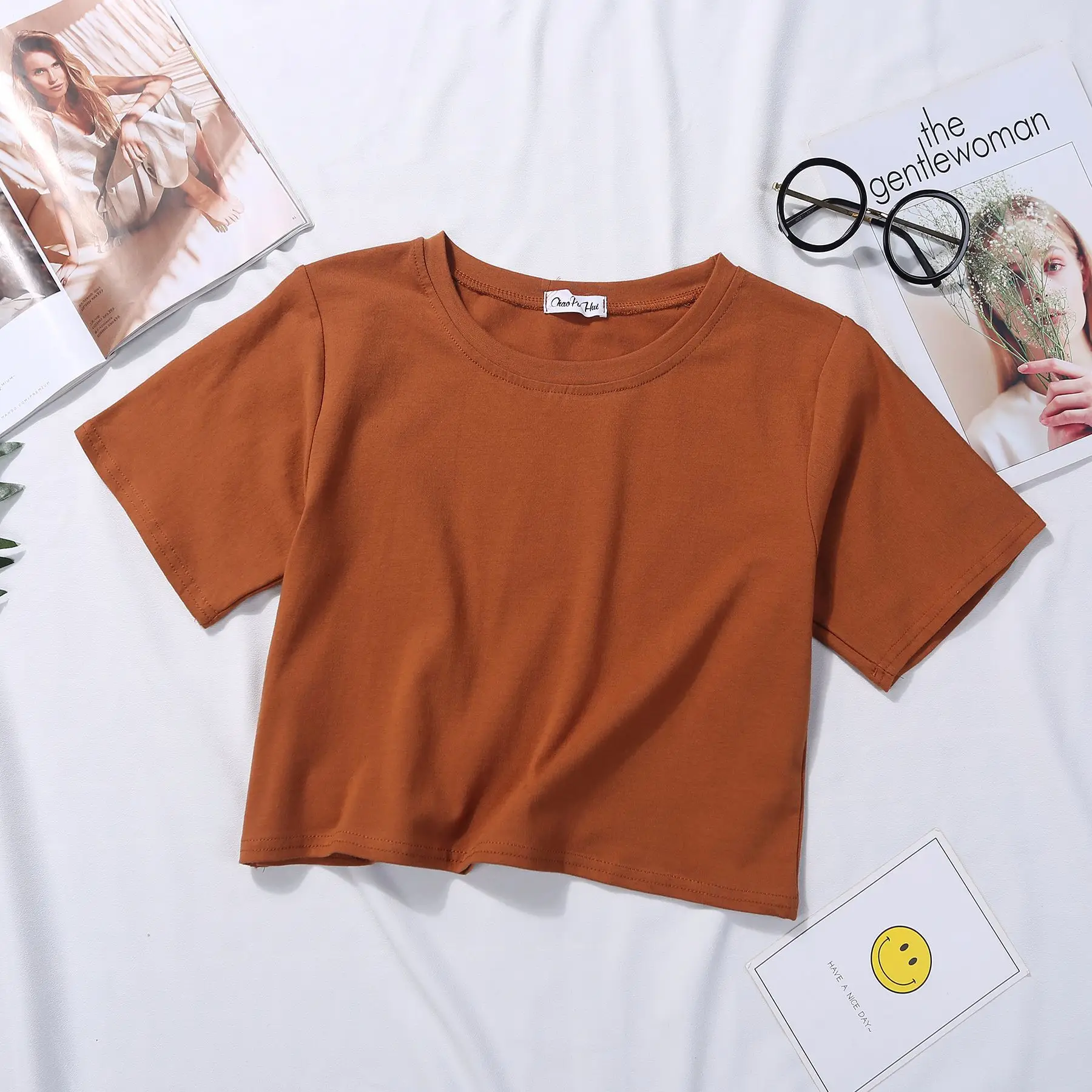 Women Short Sleeve T-Shirt White Red Grey Loose Fit - Image 14