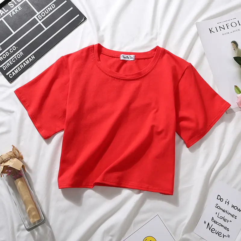Women Short Sleeve T-Shirt White Red Grey Loose Fit - Image 4