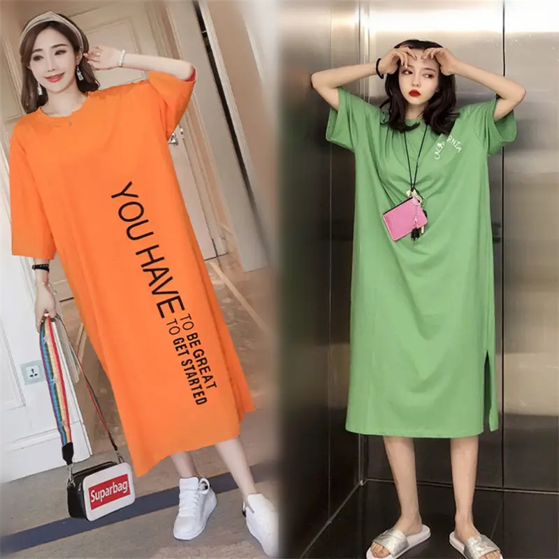 Orange Long Dress Loose Fit Plus Size Casual Maternity Nightgown - Image 13
