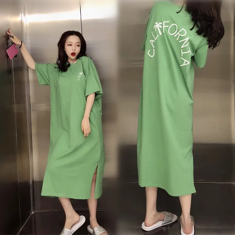 Orange Long Dress Loose Fit Plus Size Casual Maternity Nightgown - Image 14