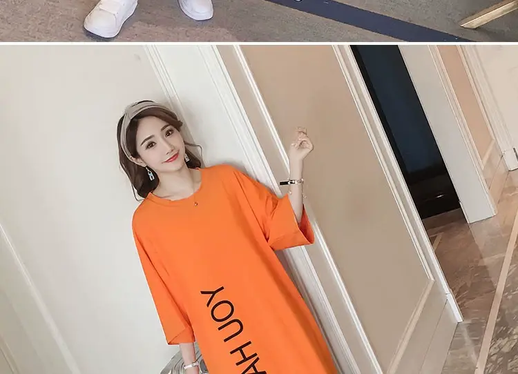 Orange Long Dress Loose Fit Plus Size Casual Maternity Nightgown — feature 14