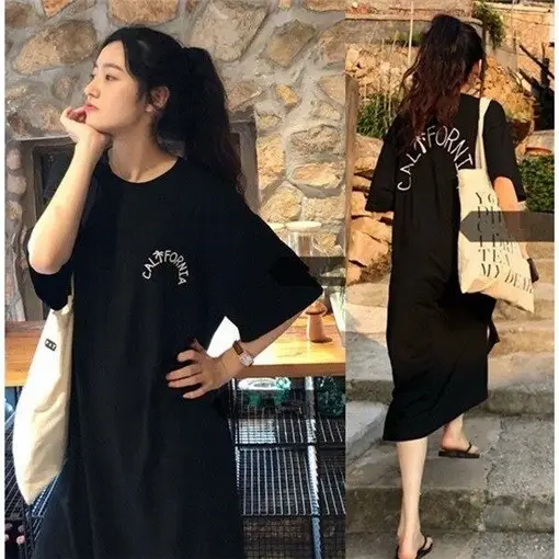 Orange Long Dress Loose Fit Plus Size Casual Maternity Nightgown - Image 2