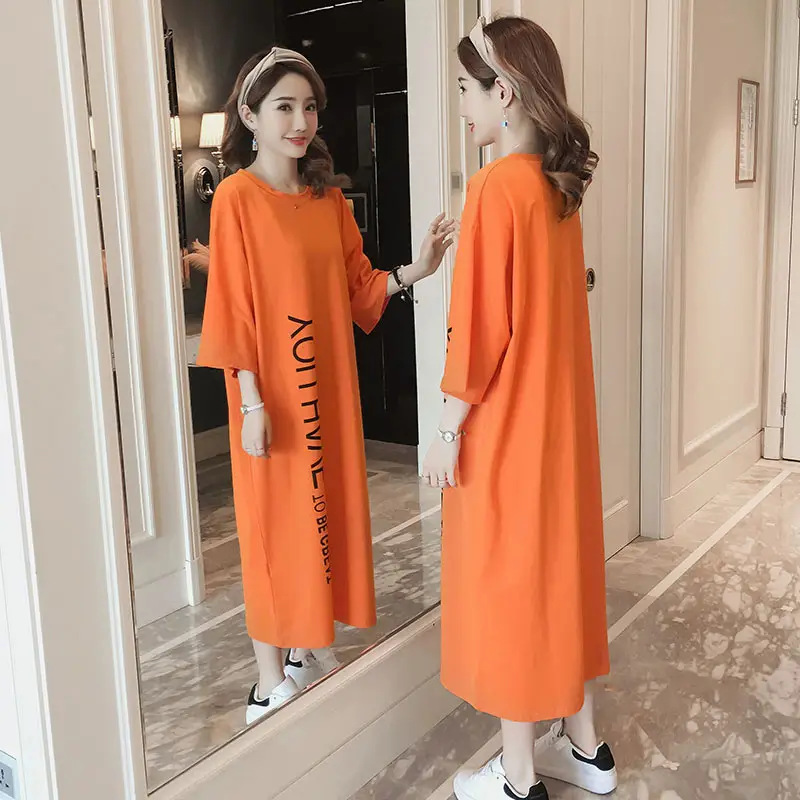 Orange Long Dress Loose Fit Plus Size Casual Maternity Nightgown - Image 5