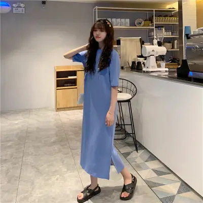 Orange Long Dress Loose Fit Plus Size Casual Maternity Nightgown - Image 7