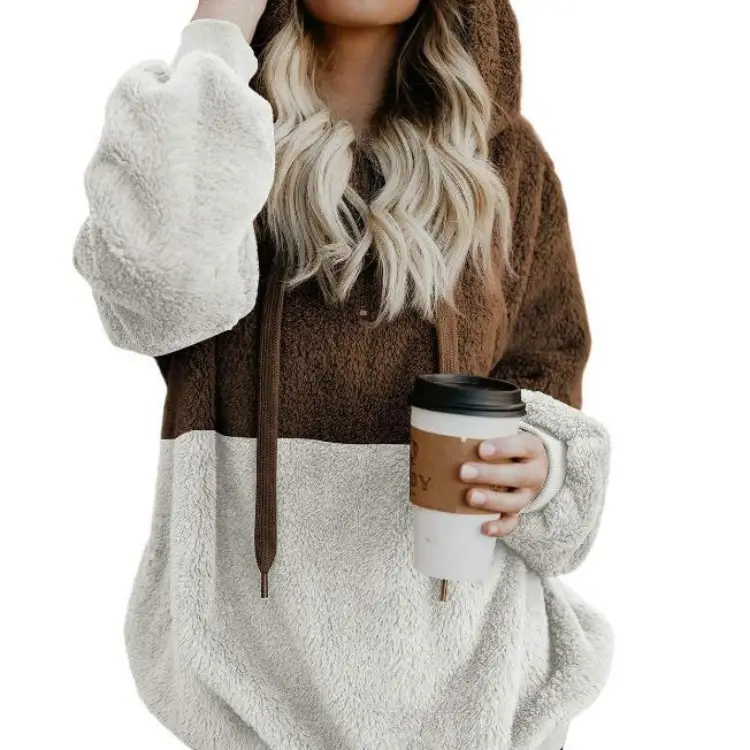 Patchwork Plush Sweatshirt Green White Hooded - Image 7