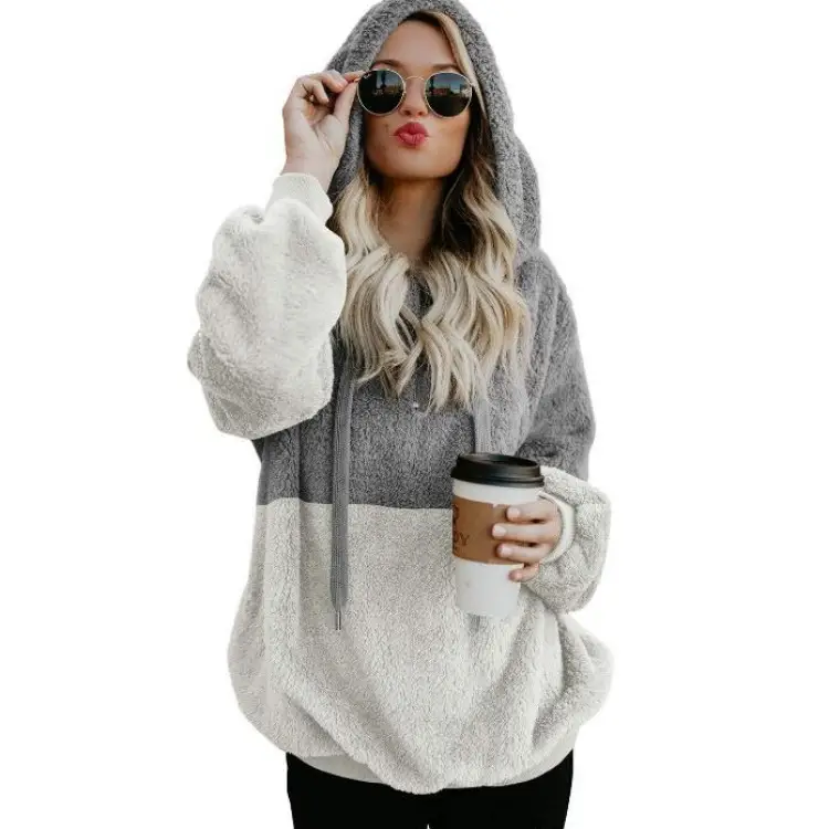 Patchwork Plush Sweatshirt Green White Hooded - Image 8