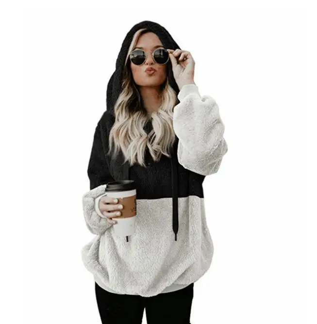 Patchwork Plush Sweatshirt Green White Hooded — feature 10