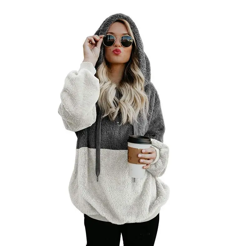 Patchwork Plush Sweatshirt Green White Hooded — feature 11