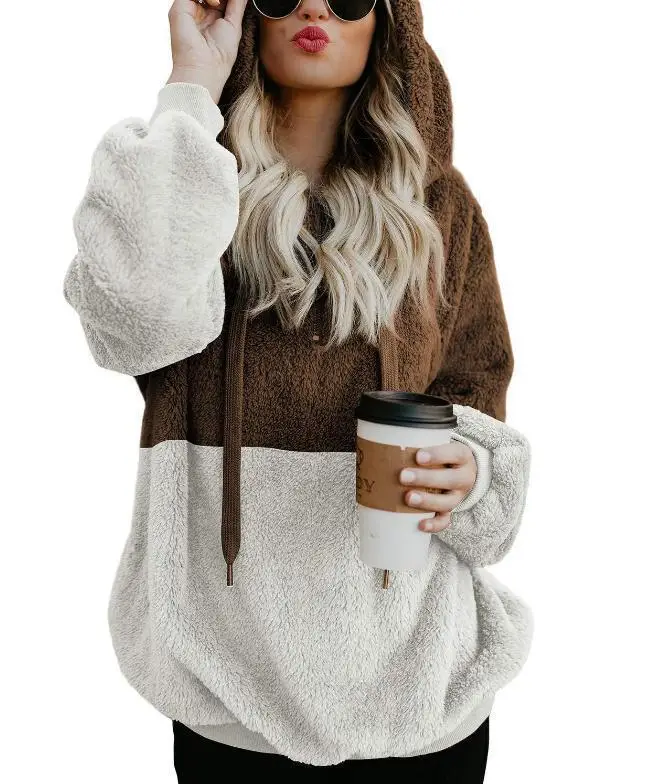 Patchwork Plush Sweatshirt Green White Hooded — feature 8