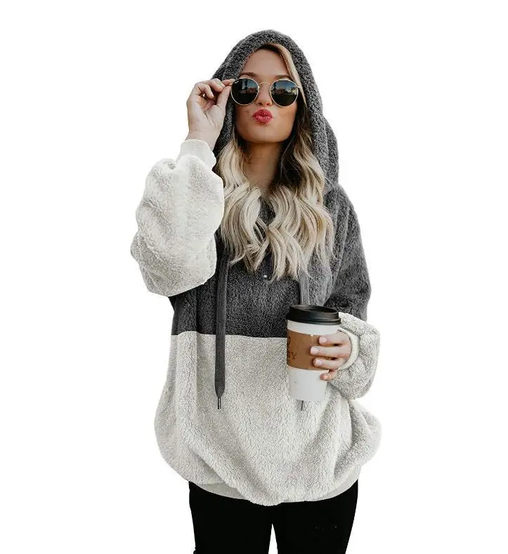 Patchwork Plush Sweatshirt Green White Hooded - Image 4